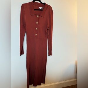 Good American Long Sleeve Polo Midi Dress - Brick Red - never worn!